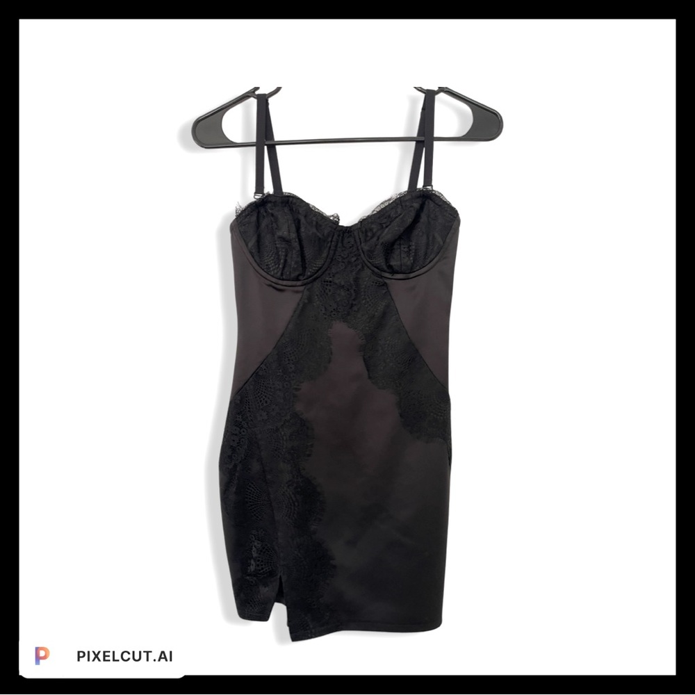 By the way. Emma Lace & Satin Mini Dress in Black